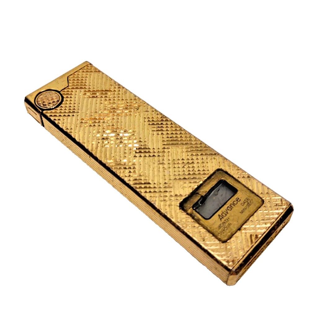 VTG Advance Gold Electronic Lighter w LCD Screen Quartz Clock Date Japan Rare